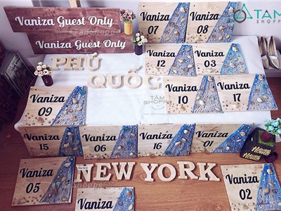 Bộ Bảng hiệu gỗ phong cách biển Resort VANIZA